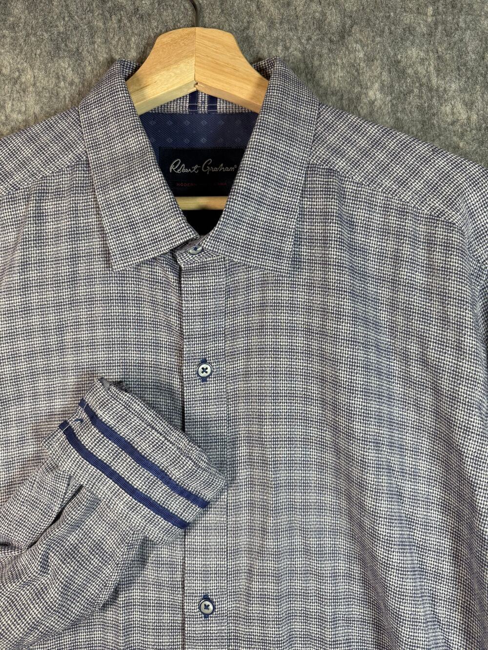 Robert Graham Mens Modern Americana Tailored Fit XL Blue Button Down Shirt